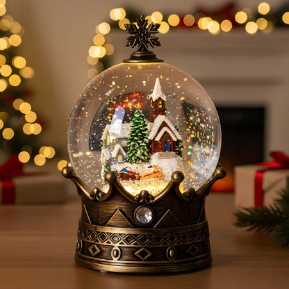Christmas Snow Globe Lantern Water Glittering Cardinal with Music, USB Lined/Battery Operated Lighted Lantern for Christmas Festival Decoration Gifts