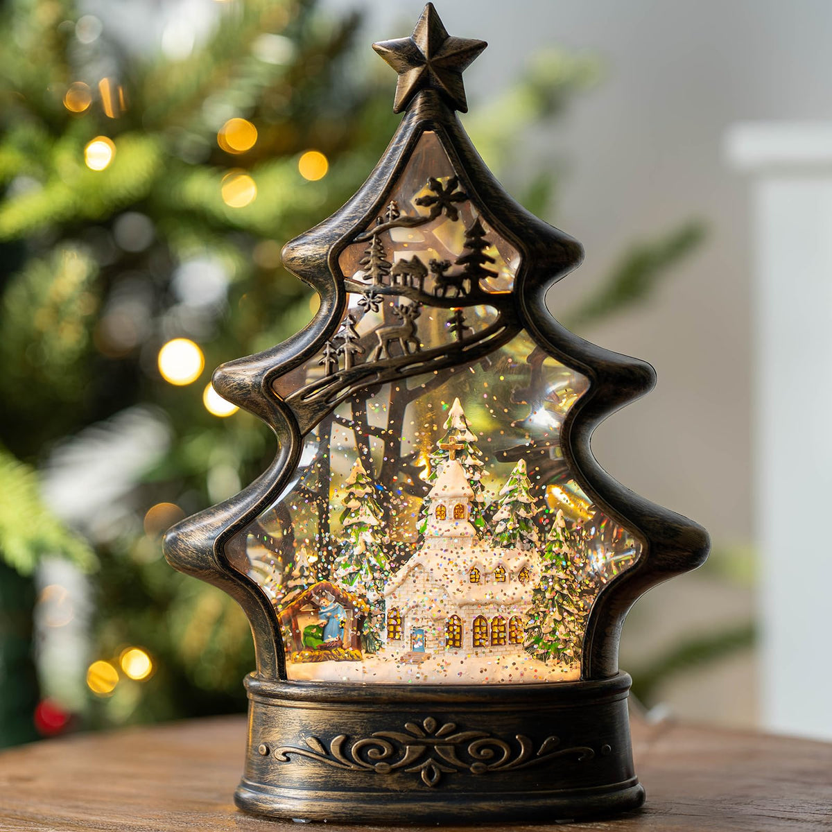 Christmas Snow Globe Lantern Water Glittering Cardinal with Music, USB Lined/Battery Operated Lighted Lantern for Christmas Festival Decoration Gifts