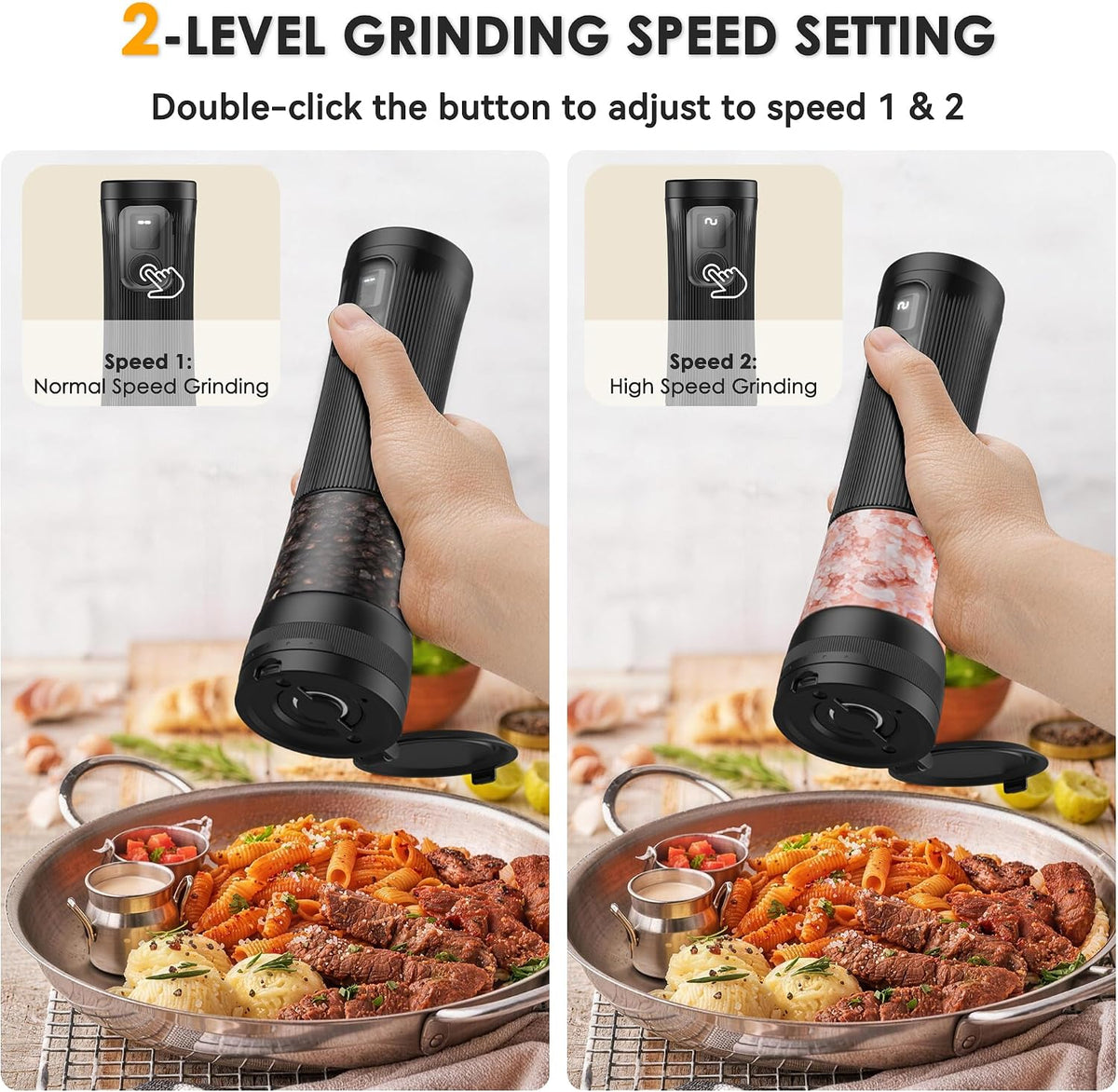 Electric Salt and Pepper Grinder Set, Battery Display & Storage Base, Black