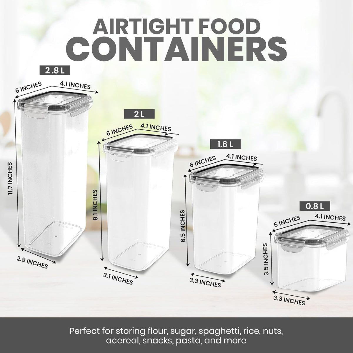 KICHLY 16 Pcs Airtight Food Storage Containers with Lids, Pantry Storage Containers for Kitchen Organization and Cereal Storage
