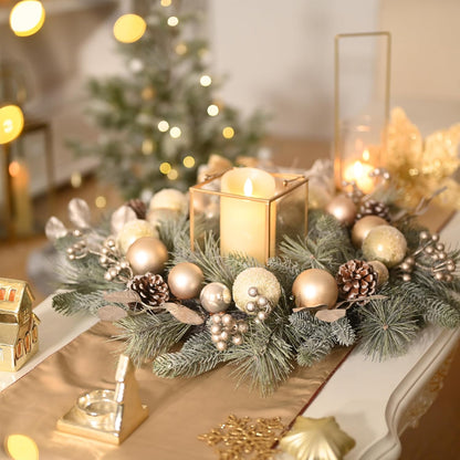 Valery Madelyn Pre-Lit Christmas Wreath for Front Door with Lights, 20 Inch Large Chritsmas Wreath with Pine Cone White Xmas Balls for Fireplace Window Outdoor Table Centerpiece Christmas Ornament