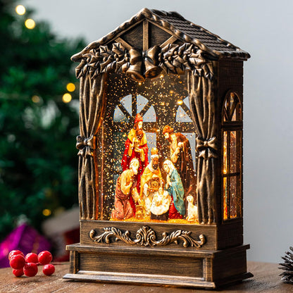 Christmas Snow Globe Lantern Water Glittering Cardinal with Music, USB Lined/Battery Operated Lighted Lantern for Christmas Festival Decoration Gifts