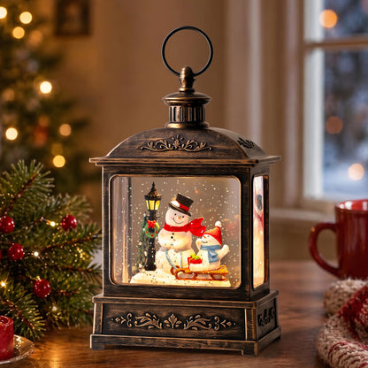 Christmas Snow Globe Lantern Water Glittering Cardinal with Music, USB Lined/Battery Operated Lighted Lantern for Christmas Festival Decoration Gifts