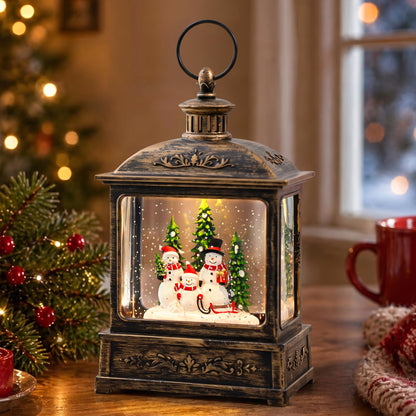Christmas Snow Globe Lantern Water Glittering Cardinal with Music, USB Lined/Battery Operated Lighted Lantern for Christmas Festival Decoration Gifts