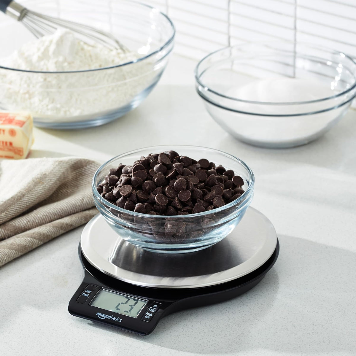 Amazon Basics Stainless Steel Digital Kitchen Scale with LCD Display, Batteries Included