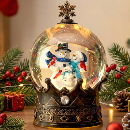 Christmas Snow Globe Lantern Water Glittering Cardinal with Music, USB Lined/Battery Operated Lighted Lantern for Christmas Festival Decoration Gifts