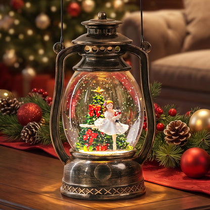 Christmas Snow Globe Lantern Water Glittering Cardinal with Music, USB Lined/Battery Operated Lighted Lantern for Christmas Festival Decoration Gifts