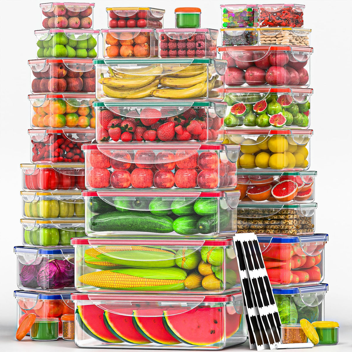 50 Pcs Large Food Storage Containers with Lids Airtight -85 OZ to Small Box