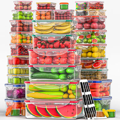 50 Pcs Large Food Storage Containers with Lids Airtight -85 OZ to Small Box