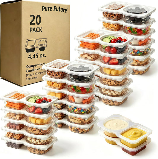 Pure Future 20-Pack Reusable Double Compartment Snack Containers with Lids