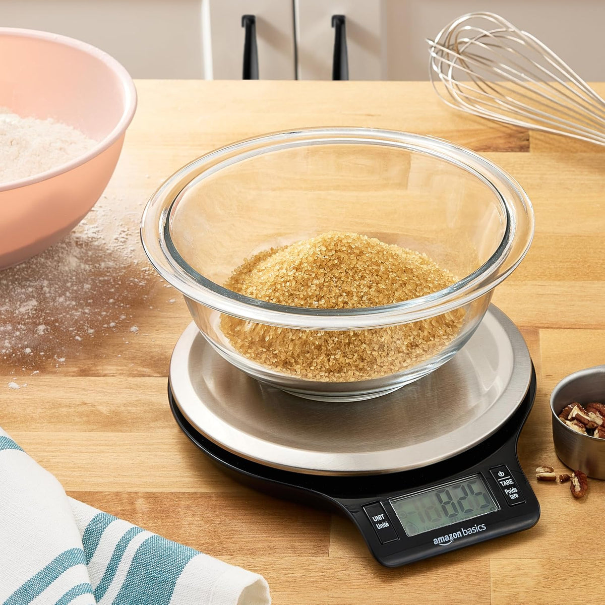 Amazon Basics Stainless Steel Digital Kitchen Scale with LCD Display, Batteries Included