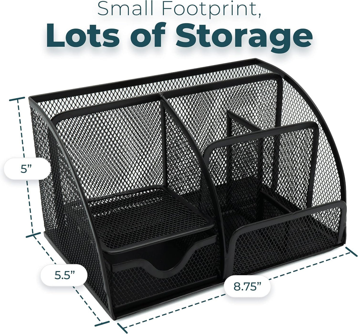 Greenco Mesh Desk Organizer Office Supplies Caddy, 6 Compartments - Black