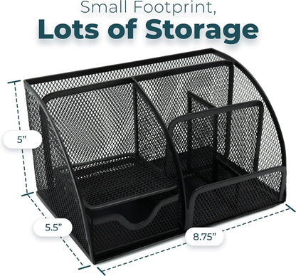 Greenco Mesh Desk Organizer Office Supplies Caddy, 6 Compartments - Black