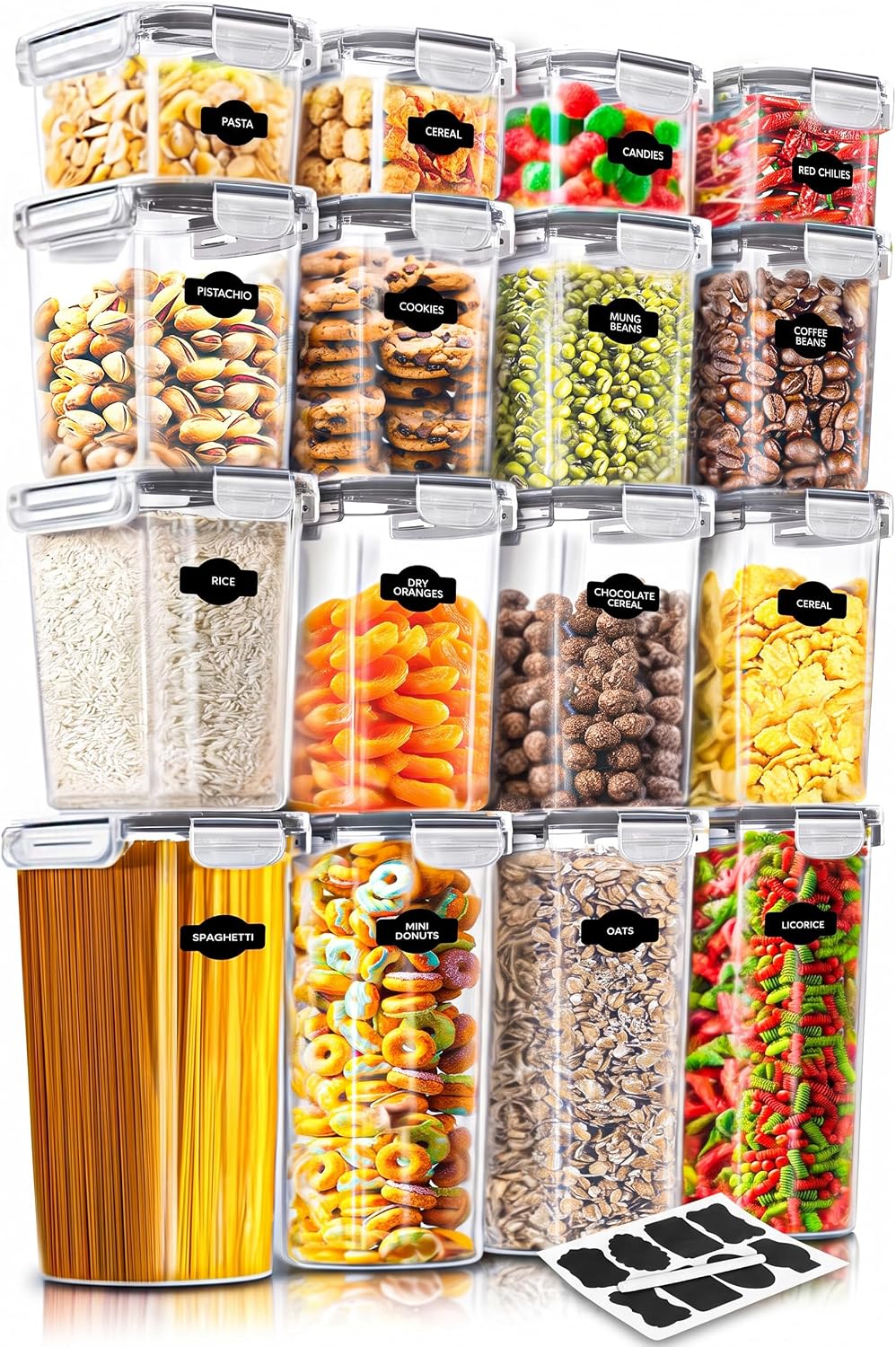 KICHLY 16 Pcs Airtight Food Storage Containers with Lids, Pantry Storage Containers for Kitchen Organization and Cereal Storage