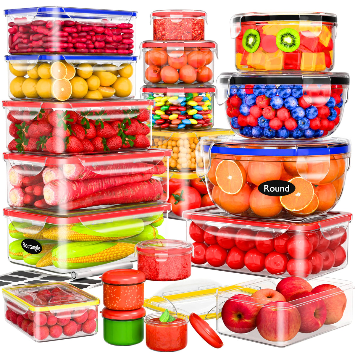 50 Pcs Large Food Storage Containers with Lids Airtight -85 OZ to Small Box