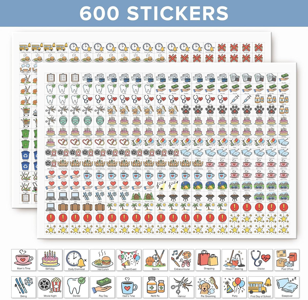 Family Calendar 2027 with 600 Stickers & Pocket, 14.6"x19.7"
